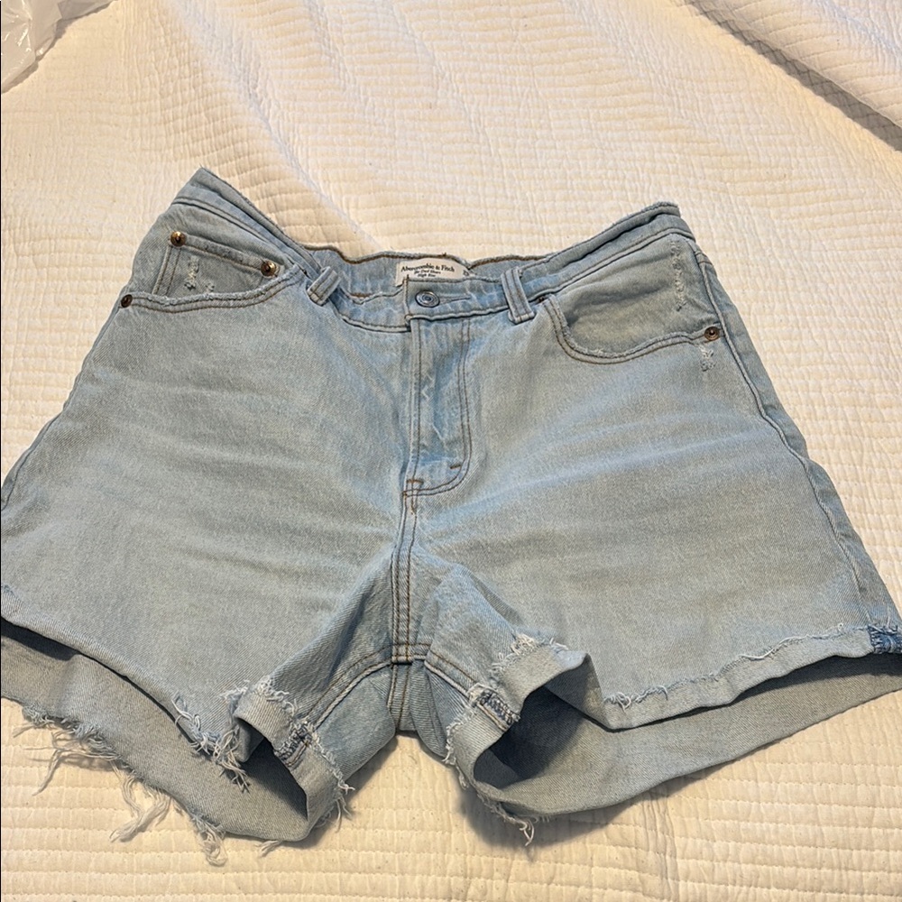 Abercrombie & Fitch Blue Jean Shorts Distressed High-Waisted